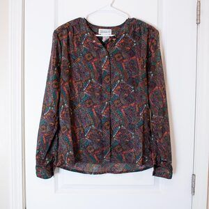 Bold Paisley Jewel Tone Blouse Vtg 14 Fall Festival Shirt Blouse | Dark Autumn